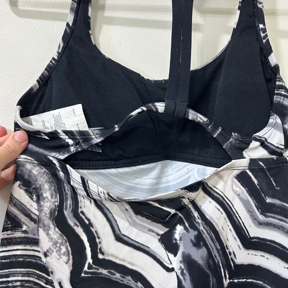 Nike Womens Sz Small Black & White Marble Tankini Swimsuit Top Cutout Padded - Picture 6 of 6